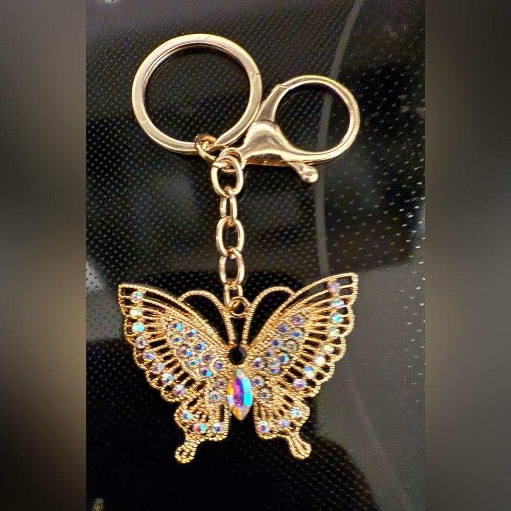Gold Butterfly Keychain/Bag Charm with Rhinestones